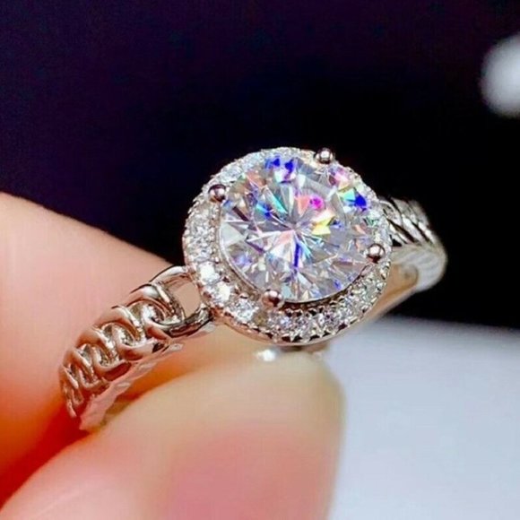 Gorgeous New 925 Silver 6ct Diamond Halo Ring - Picture 6 of 9